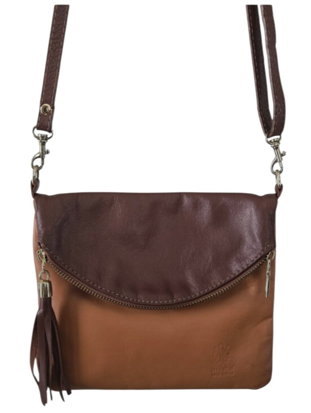 Vera Pelle Brown and Tan Leather Crossbody Bag
